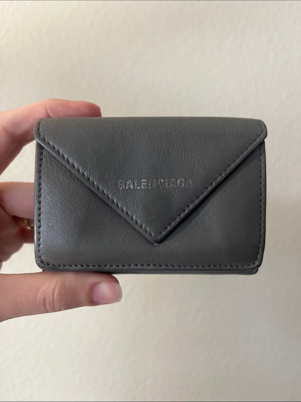 Balenciaga Dark Gray Envelope Leather Tri-Fold Wallet